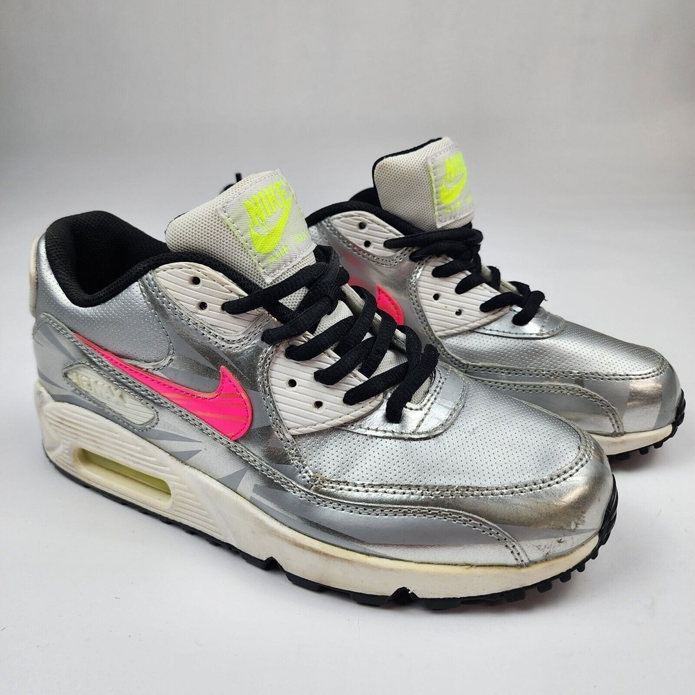 Nike Air Max 90 Metallic Silver Pink Neon 705392-001 US 6Y Kids Youth Unisex
